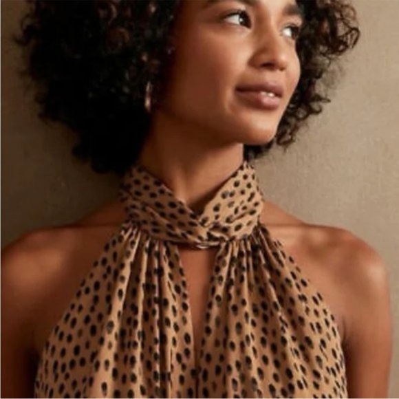 Banana Republic High Neck Brown and Black Polka Dot Dress Size Medium - Picture 2 of 12